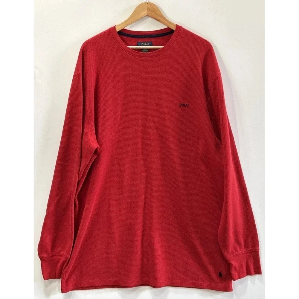 Mens Polo Ralph Lauren Long Sleeve Waffle Weave Thermal Red Sz 3XT Crew Neck